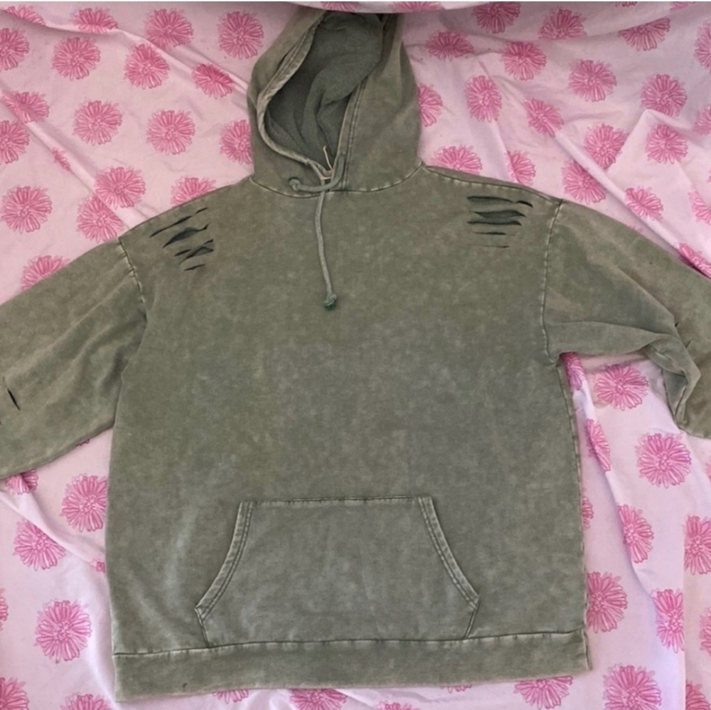 ❤️NeW❤️ GILDED INTENT MINERAL WASH GREEN CUT-OUT HOODIE PULLOVER LARGE L